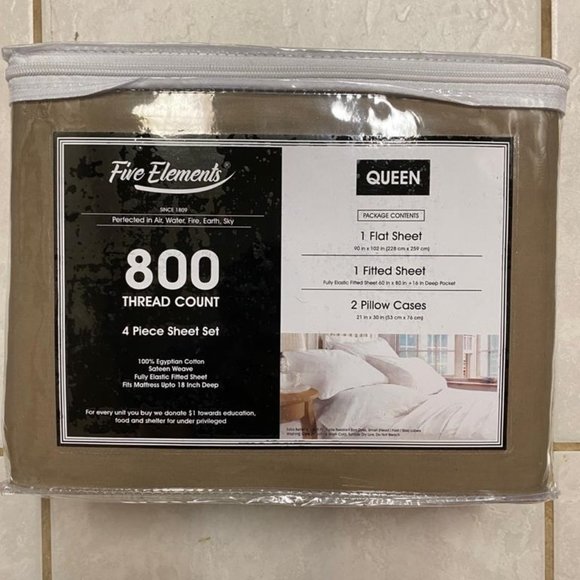 Five Elements 800 thread count 4 Piece Sheet Set - Picture 1 of 2